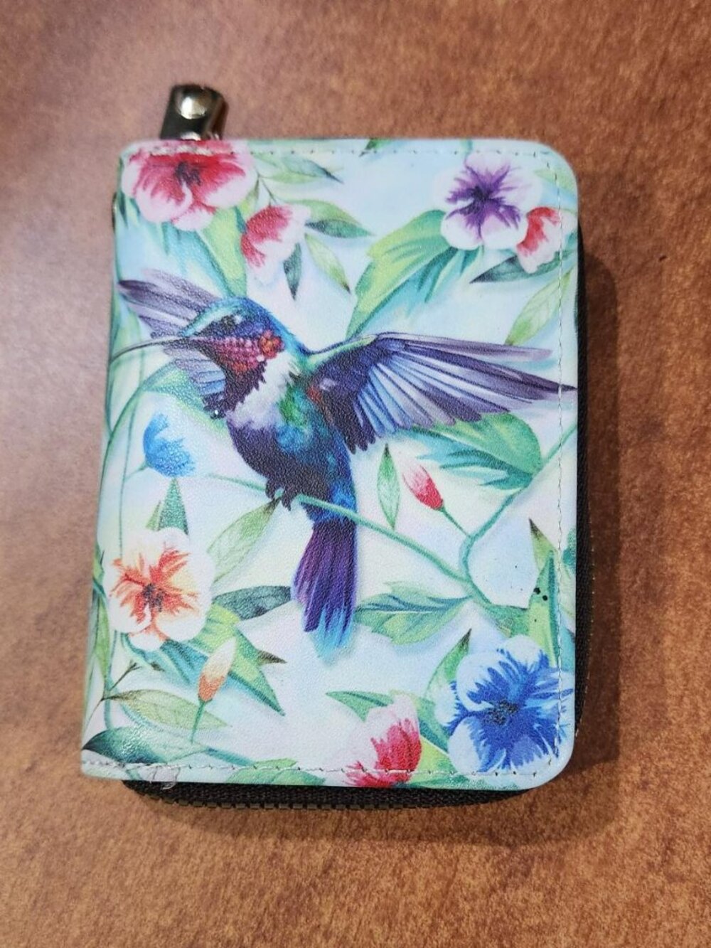 Hummingbird RFID Accordion Card Wallet Floral Zip Around Organizer